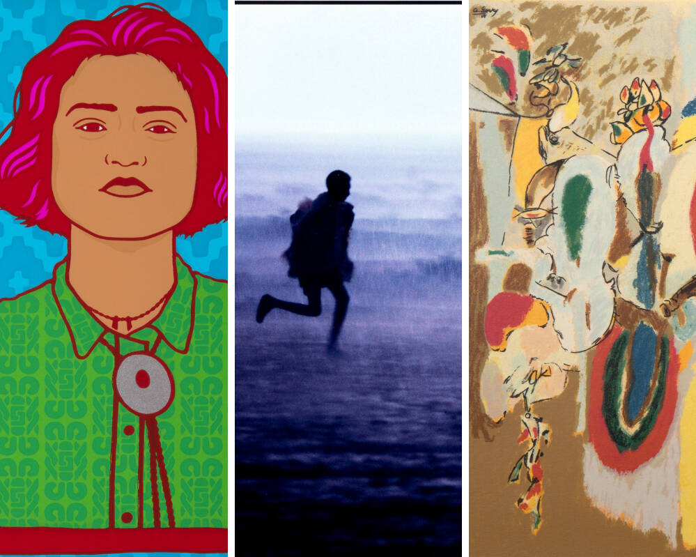 Collage of three images from the GVSU Art Museum collection that respond to the theme of genocides.